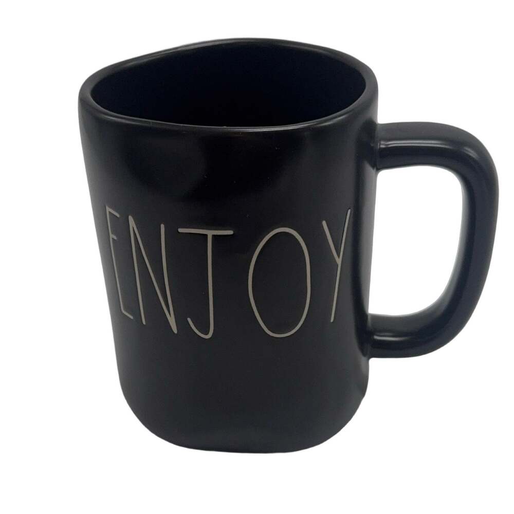 Rae Dunn Artisan Collection ENJOY Mug Black Ceramic Pottery Coffee Tea Cocoa